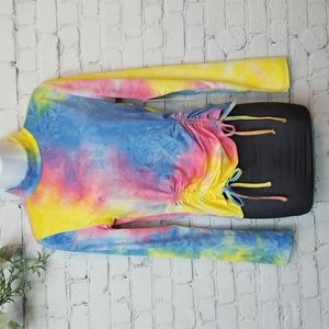 Almost Famous Tiedye Athletic top Vibrant Colors Adjustible Drawstrings Medium